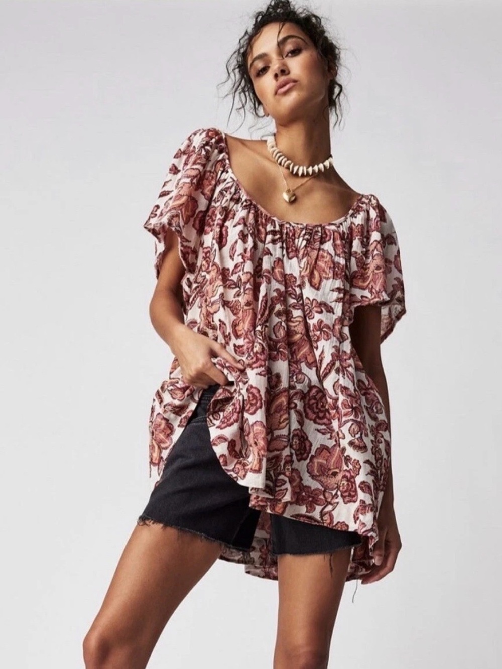 Free People Kauai Getaway Printed Tunic Top Women’s XS Boho Floral